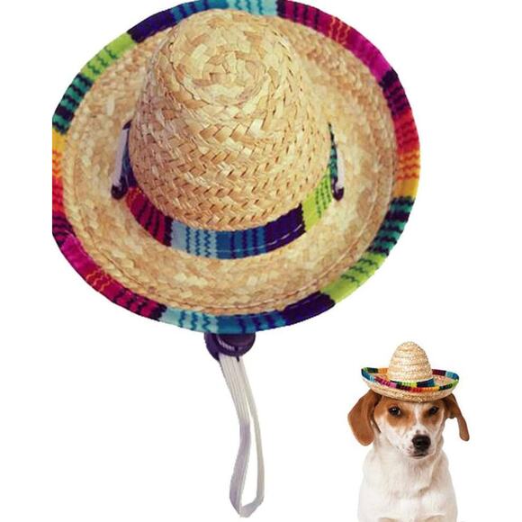 Dog & Cat Straw Sombrero Hat, Lightweight, Multi-Use Pet Apparel - Picture 1 of 5